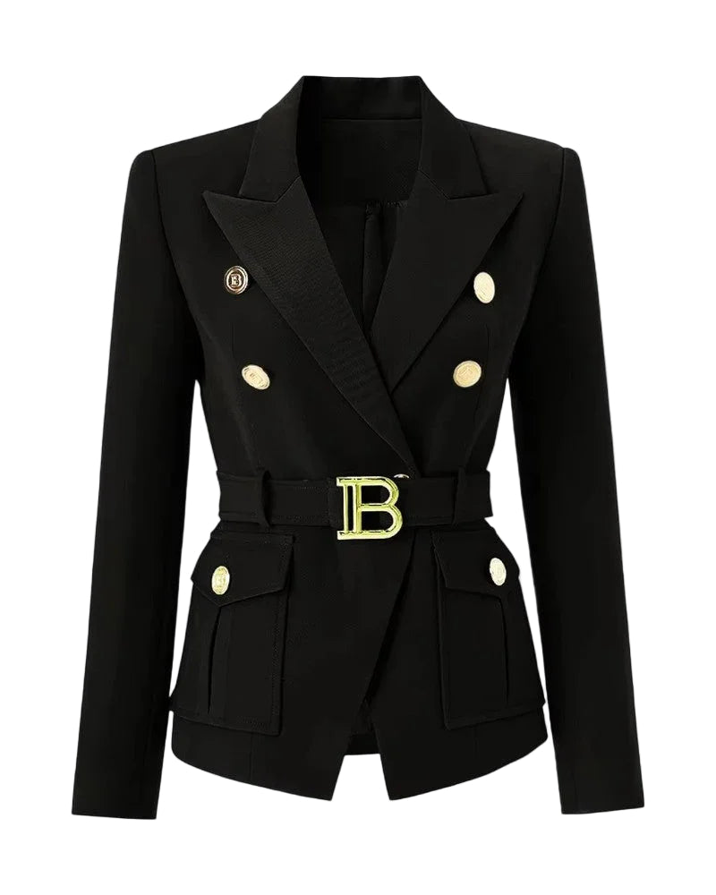 Dames Blazer Met Dubbele Rij Knopen en Riem 0