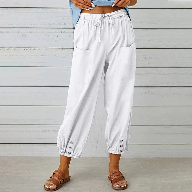 Dames Casual Broek Losse Pasvorm Ademend Mengsel Met Touwtjes Taille Enkel Lengte 5