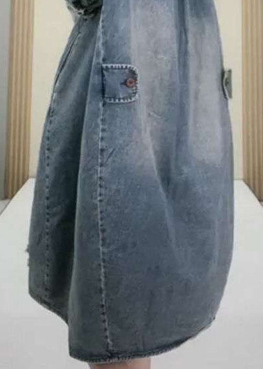 Dames Denim Feestjurk met Lange Mouwen en PeterPan-kraag 4