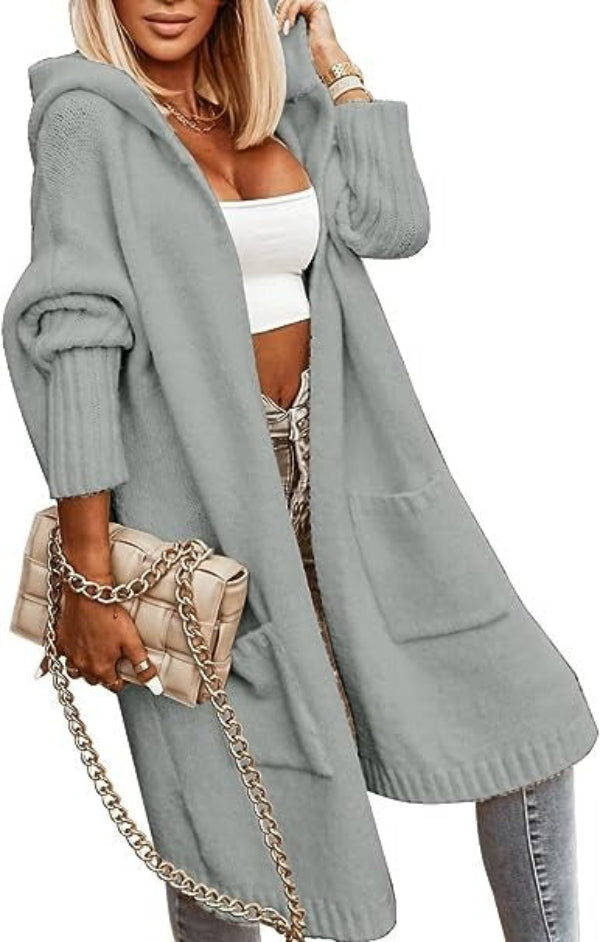 Dames Gebreide Cardigan Met Kap – Oversized Pasvorm – Open Voorkant – Middellange Lengte 2