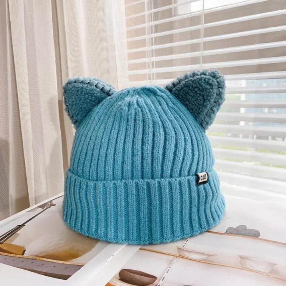 Dames Gebreide Wintermuts met Kattenoren 2