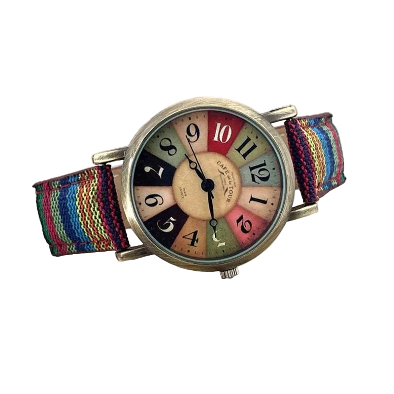 Dames Horloge Multicolor Regenboogpatroon Met Gevlochten Band 0