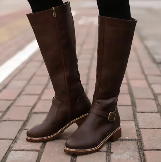 Dames Kniehoge Winterlaarzen Met Blokhak 2