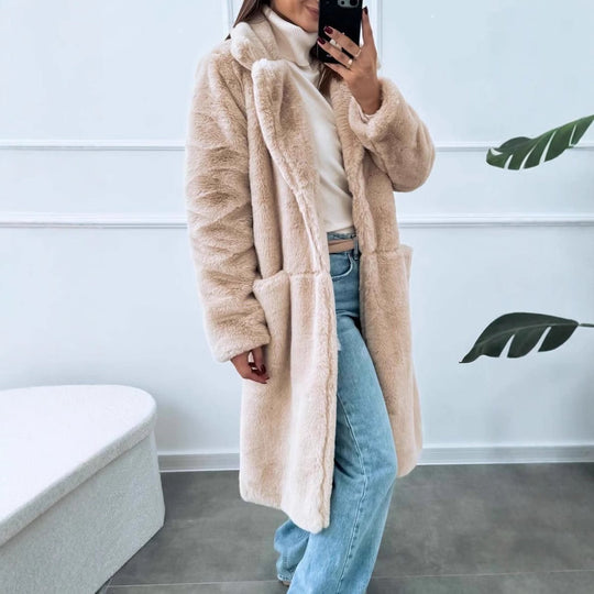 Dames Lange Jas Met Pluche Voel – Oversized Pasvorm 1