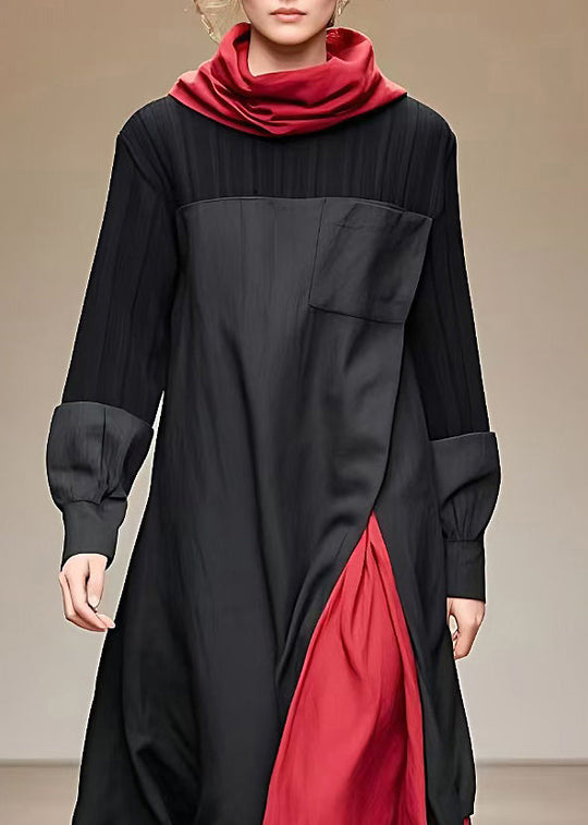 Dames Lange Jurk met Col en Patchwork Design 2