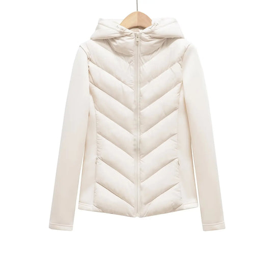 Dames Lange Winterjas Met Capuchon Gewatteerd Herringbone Design 1
