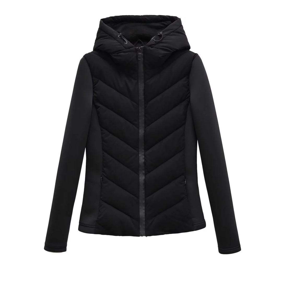 Dames Lange Winterjas Met Capuchon Gewatteerd Herringbone Design 7