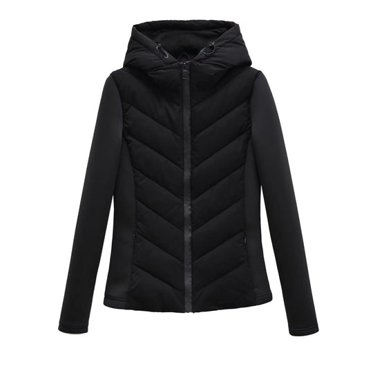 Dames Lange Winterjas Met Capuchon Gewatteerd Herringbone Design 7