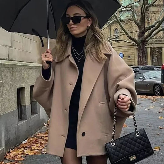 Dames Lange Winterjas Oversized met Knoopsluiting en Lange Mouwen 1