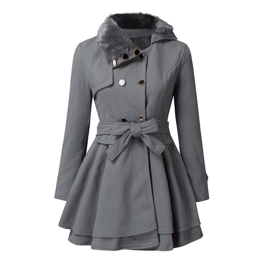 Dames Lange Winterjas met Bontkraag 1