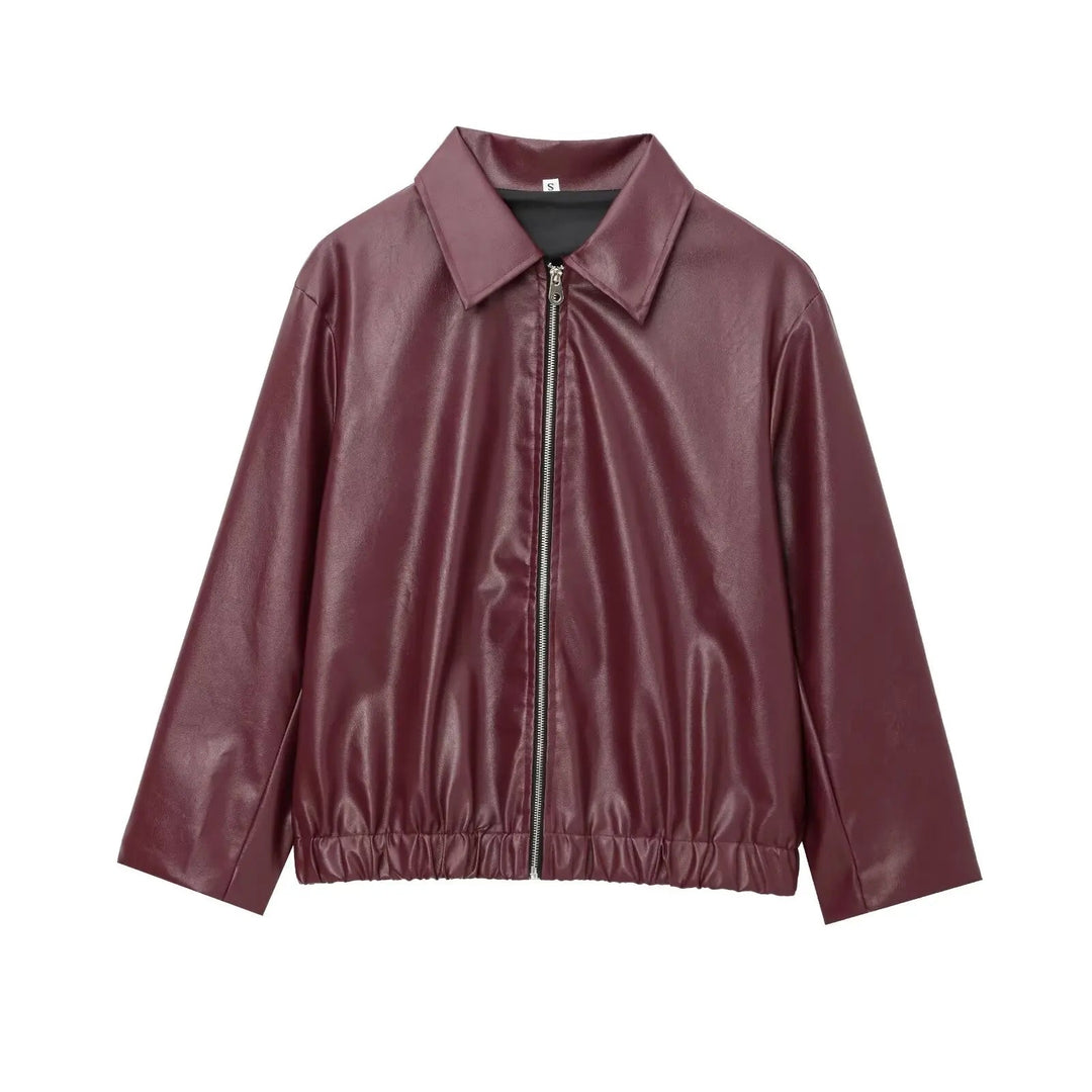 Dames Leren Jas met Rits en Klassieke Reverskraag voor Winter Streetwear 0