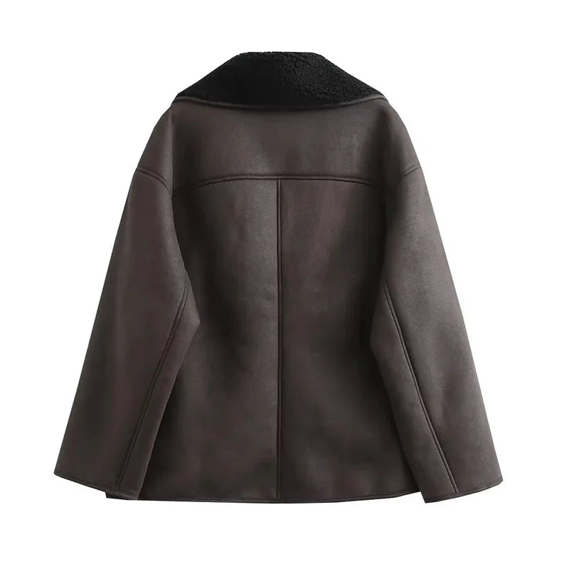 Dames Leren Winterjas met Pluche Voering en Brede Kraag 6