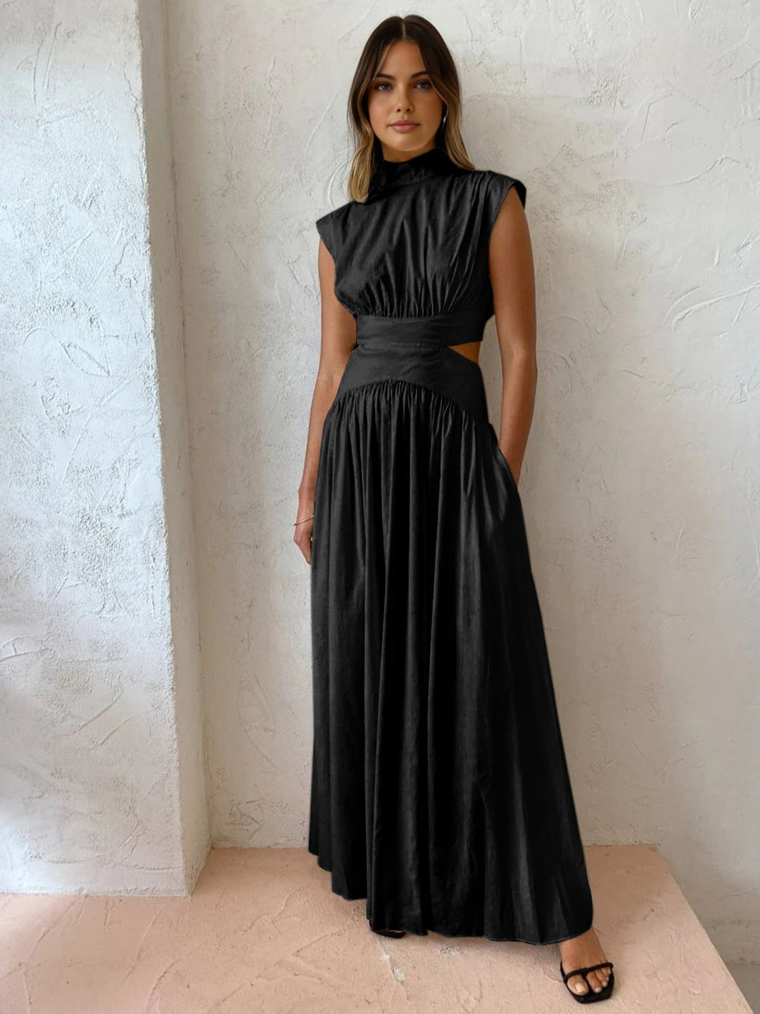 Dames Maxi Jurk met Mock Hals en Vloeiende Stof voor Zomerstijl 3