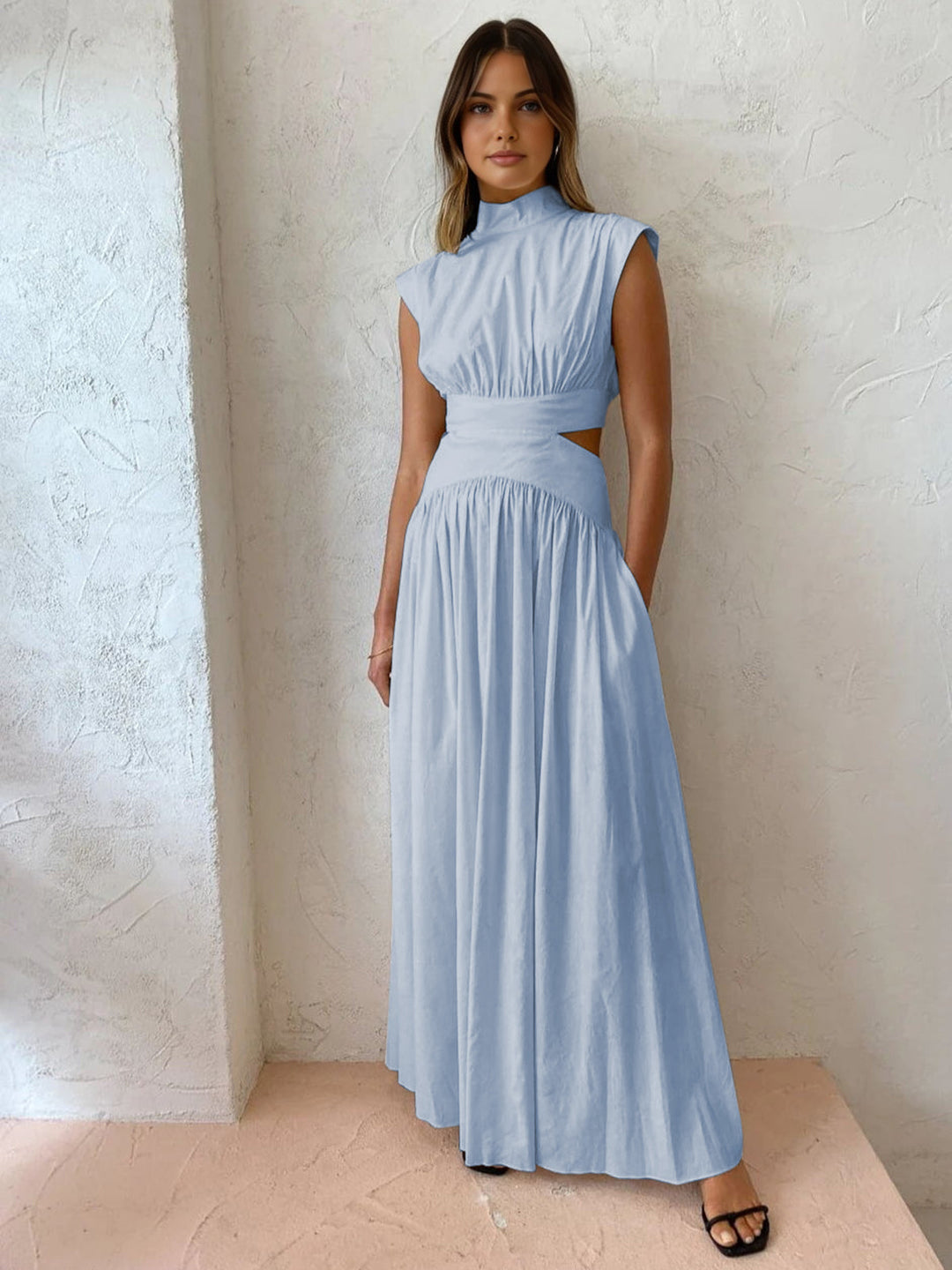 Dames Maxi Jurk met Mock Hals en Vloeiende Stof voor Zomerstijl 6