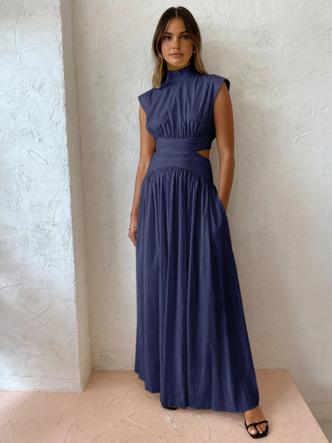 Dames Maxi Jurk met Mock Hals en Vloeiende Stof voor Zomerstijl 7