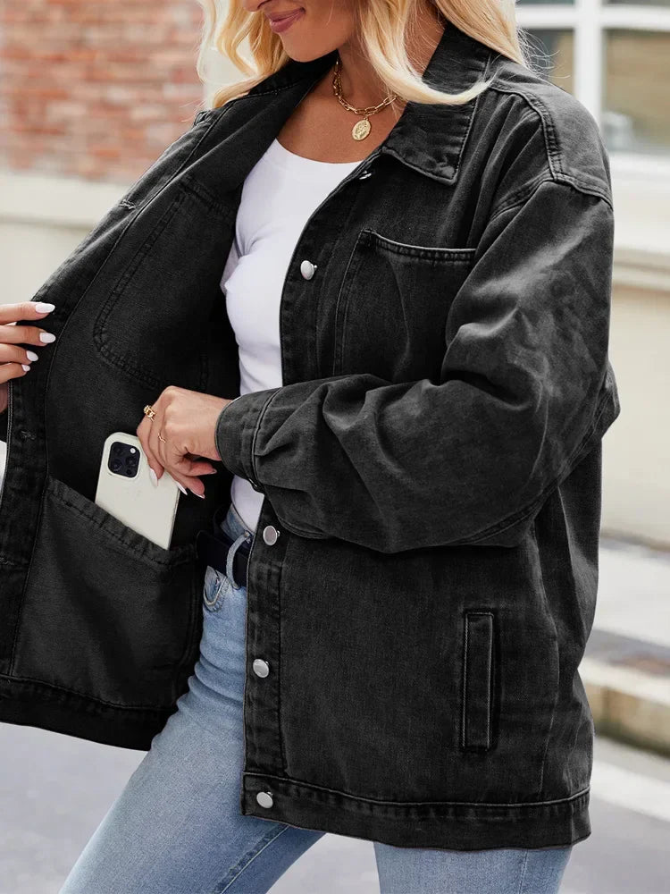 Dames Oversized Denimjack Casual Met Borstzakken 5