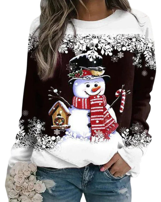 Dames Sweatshirt met Lange Mouwen Sneeuwpopprint 0