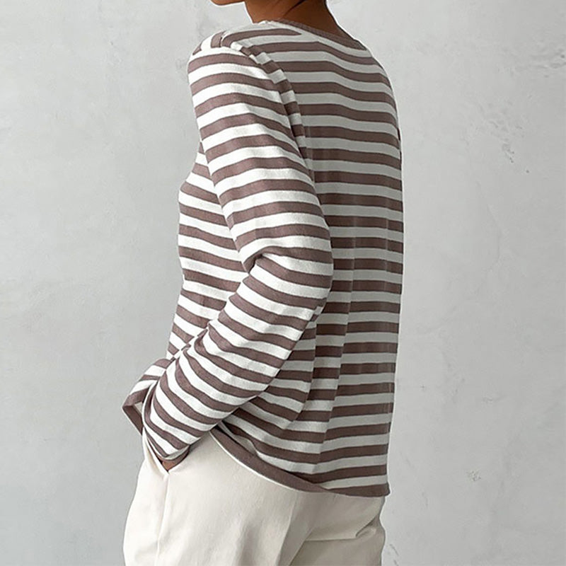 Dames T-shirt Met Strepen Lange Mouwen Voor Herfststijl 8