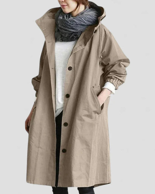 Dames Trenchcoat met Capuchon en Waterdichte Afwerking 4