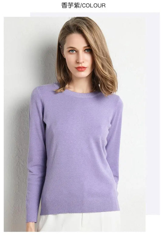 Dames Trui Merino Wol O-Hals Pullover Lange Mouwen 14
