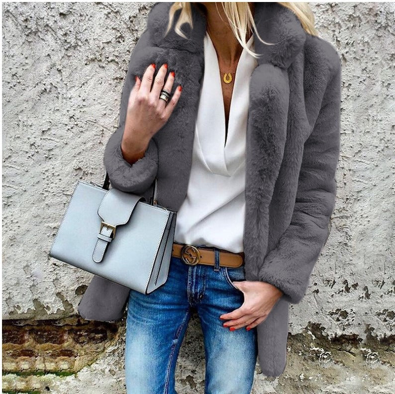 Damesjas Winter Oversized Faux Fur Met Vouwkraag 2