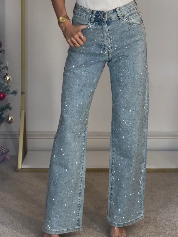 Damesjeans Hoge Taille met Glinsterende Details 1