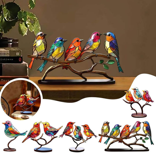Decoratieve Sculptuur van Kleurrijke Vogels op Tak 6
