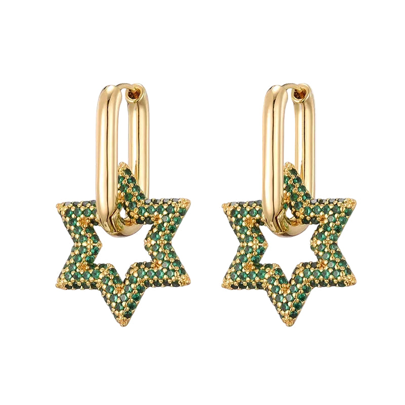 Gouden Oorbellen Dames Stervormig Design Met Sprankelende Hangers 0