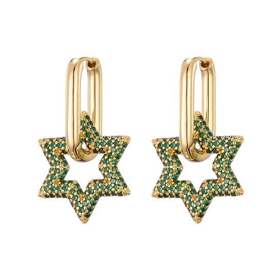 Gouden Oorbellen Dames Stervormig Design Met Sprankelende Hangers 0