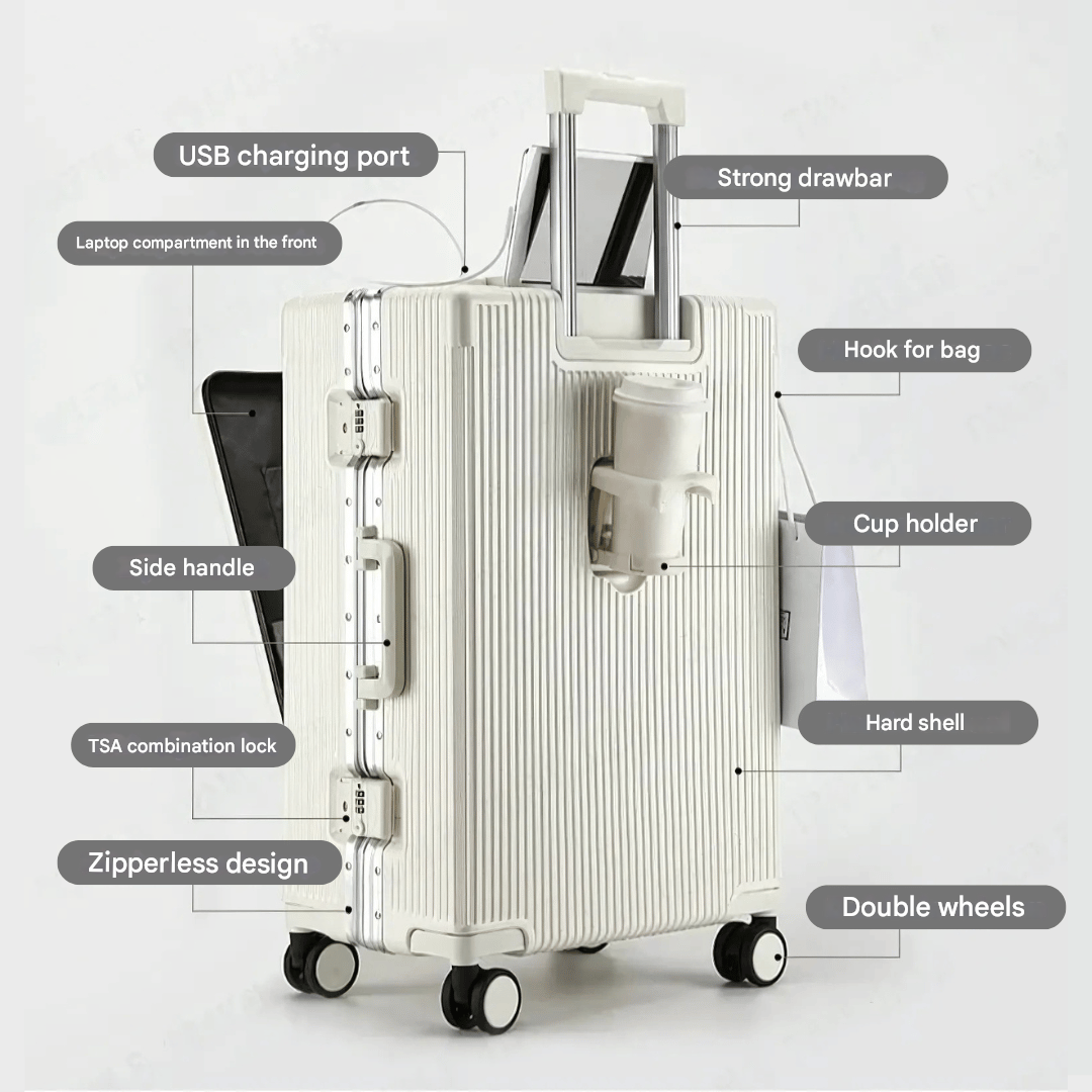Handbagage Koffer Voor Zakenreizigers Met Aluminium Frame En USB Oplaadpoort 8