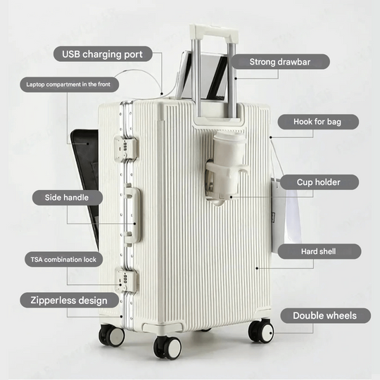 Handbagage Koffer Voor Zakenreizigers Met Aluminium Frame En USB Oplaadpoort 8