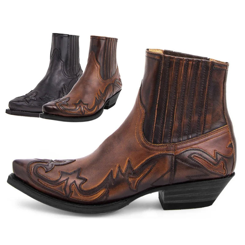 Heren Enkellaarsjes Cowboy Stijl Leer met Rits 1