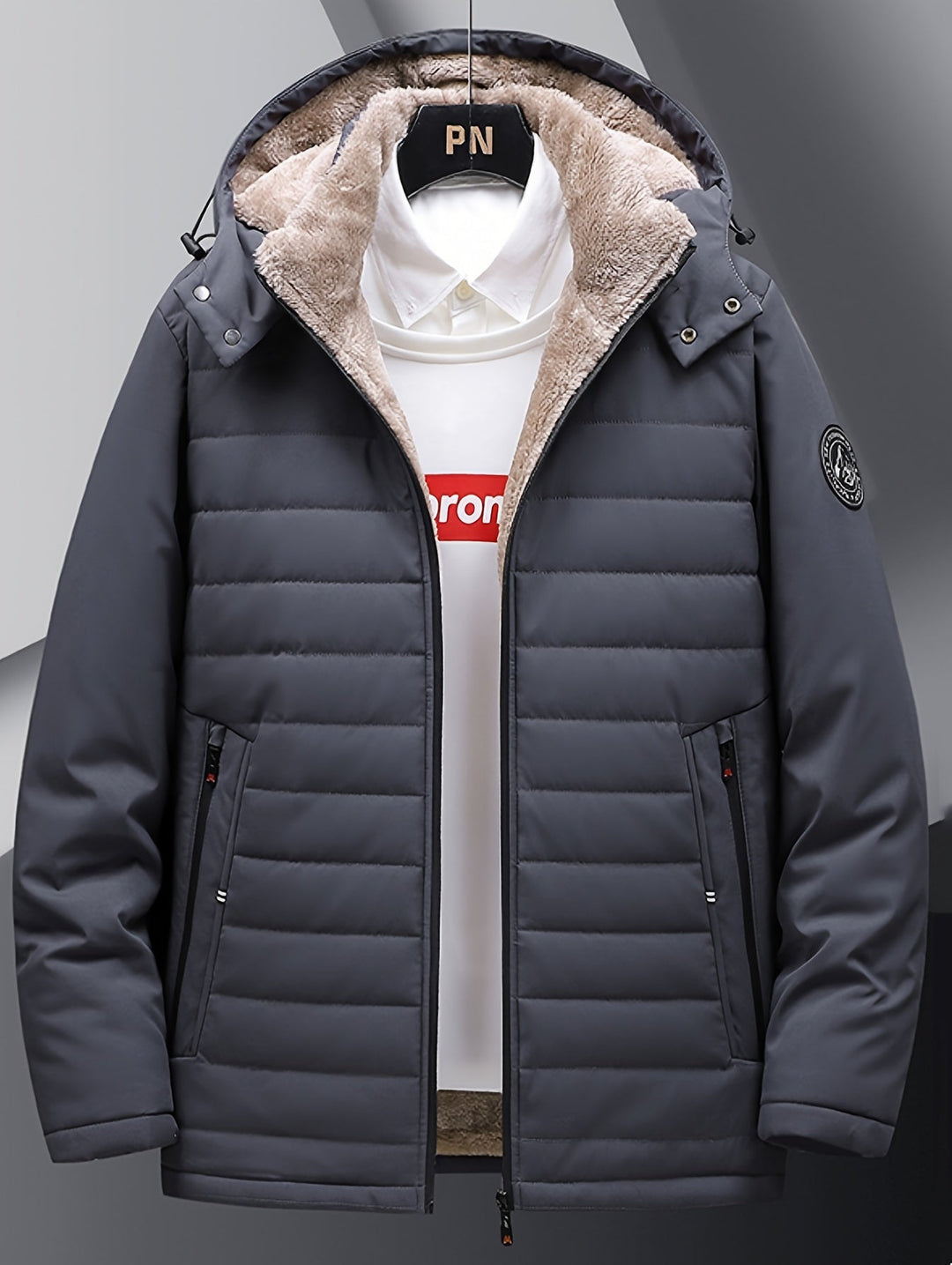 Heren Fleece Jacket met Capuchon en Rits 1