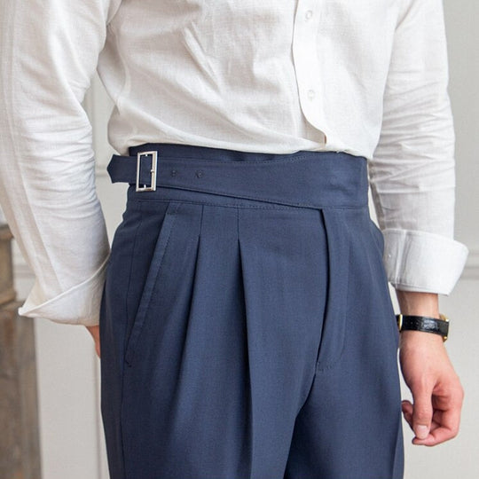 Heren Hoge Taille Broek Tailored Fit Met Geplooide Voorkant 1