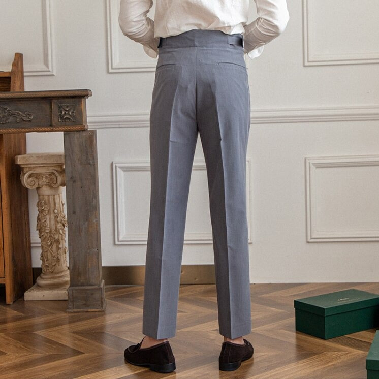 Heren Hoge Taille Broek Tailored Fit Met Geplooide Voorkant 8