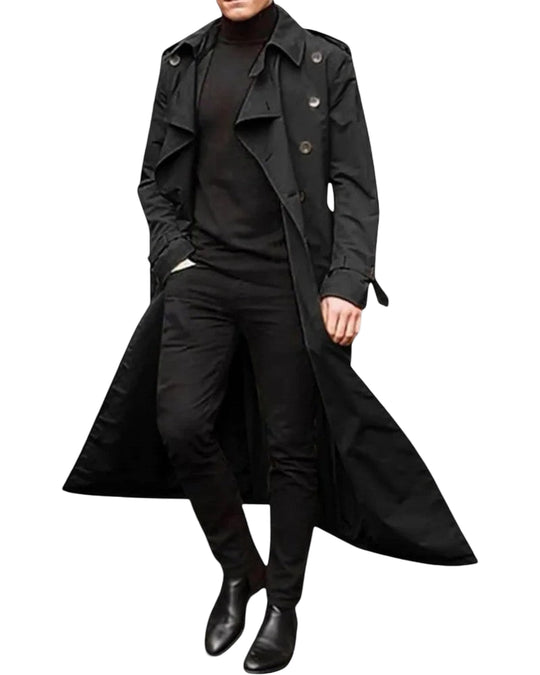 Heren Lange Trenchcoat met Dubbele Rij Knopen 0