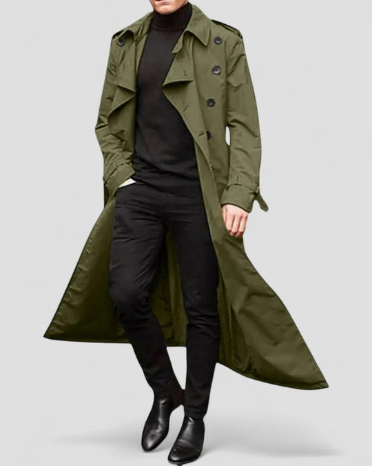 Heren Lange Trenchcoat met Dubbele Rij Knopen 1