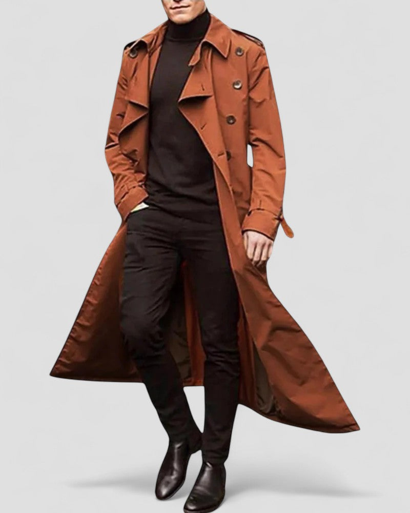 Heren Lange Trenchcoat met Dubbele Rij Knopen 2