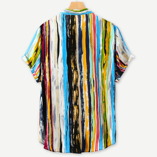 Heren Overhemd Met Multikleurige Strepen Casual Stijl 1