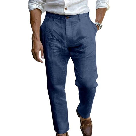 Heren Rechte Broek Klassieke Pasvorm Flat Front Natuurlijke Materialen 0