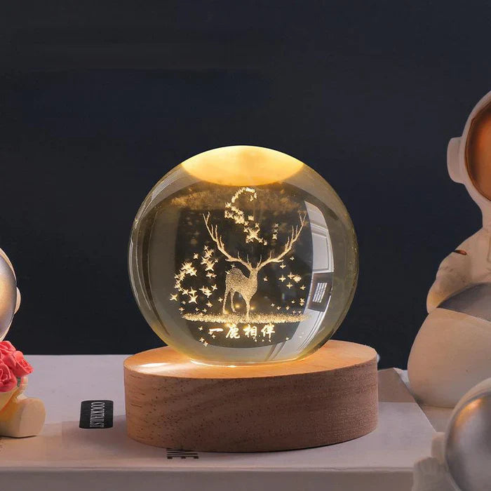 Lichtgevende Maan Kristallen Bol met Houten Basis 29
