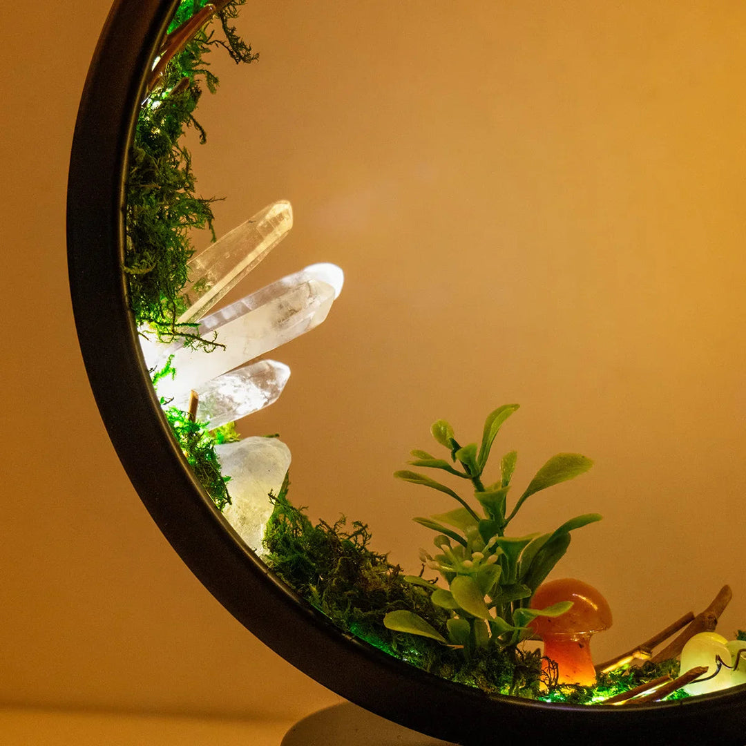 Nachtlampje Cirkelvormig met Kristallen en Groene Planten 7