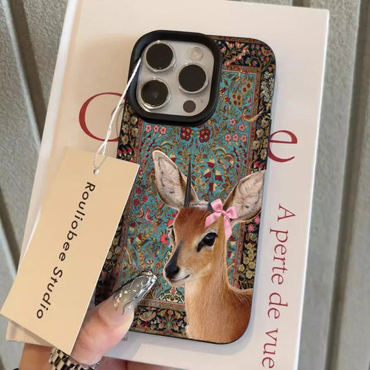 Telefoonhoesje voor iPhone met Vintage Bloem en Herten 10