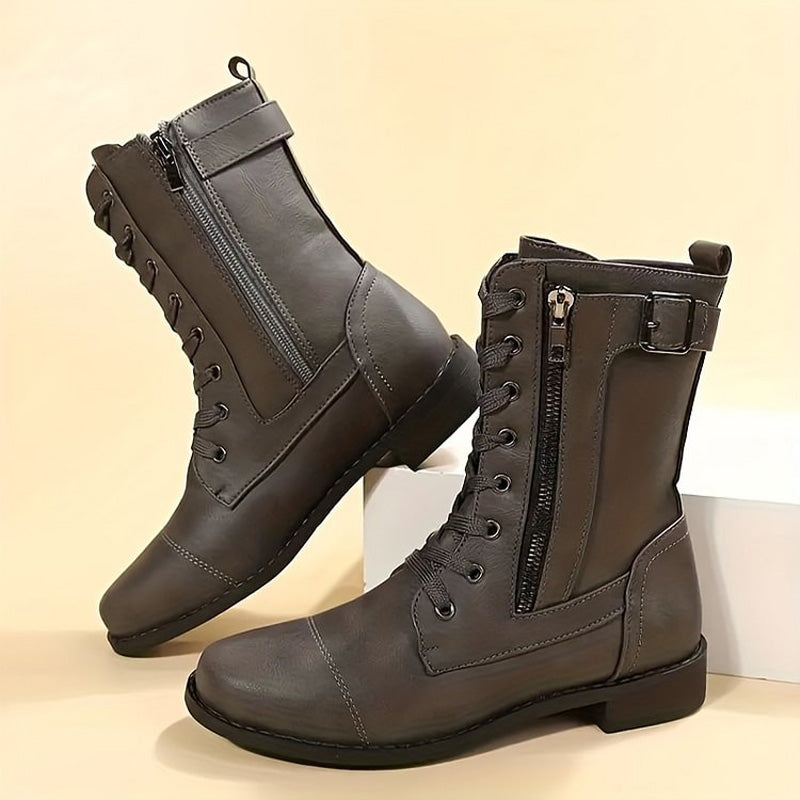 Vrouwen Laarzen Mid-Calf met Vetersluiting en Zijrits voor Casual Stijl 10