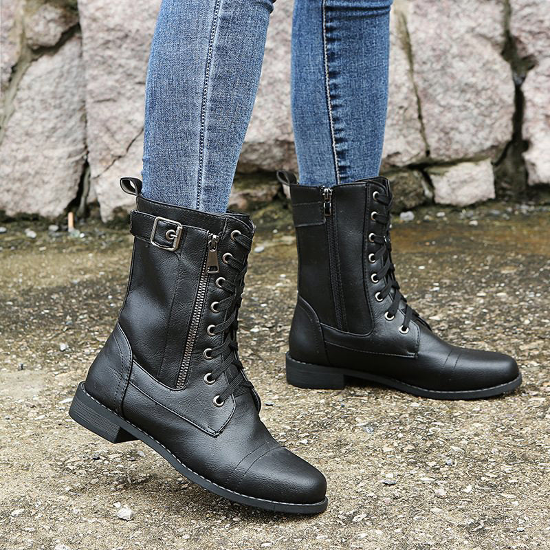 Vrouwen Laarzen Mid-Calf met Vetersluiting en Zijrits voor Casual Stijl 5