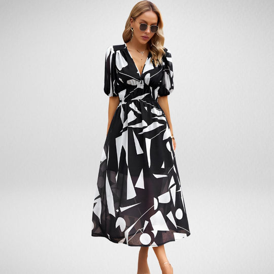 Vrouwen V-Hals Jurk Stijlvolle Print 2