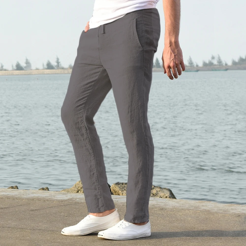 Heren casual broek van katoen en linnen