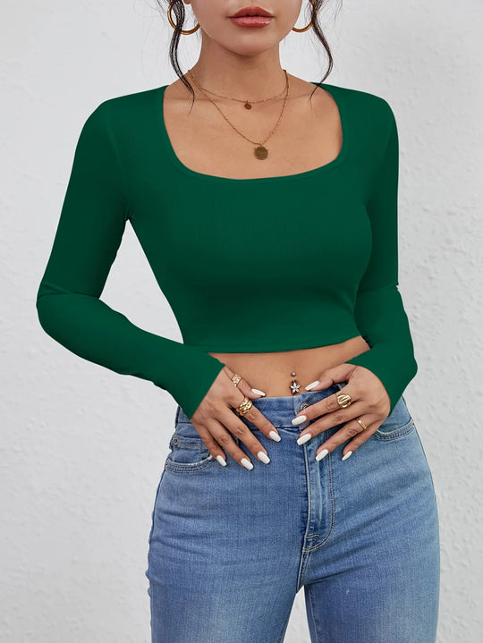 Dames-T-shirt met vierkante hals en slim fit