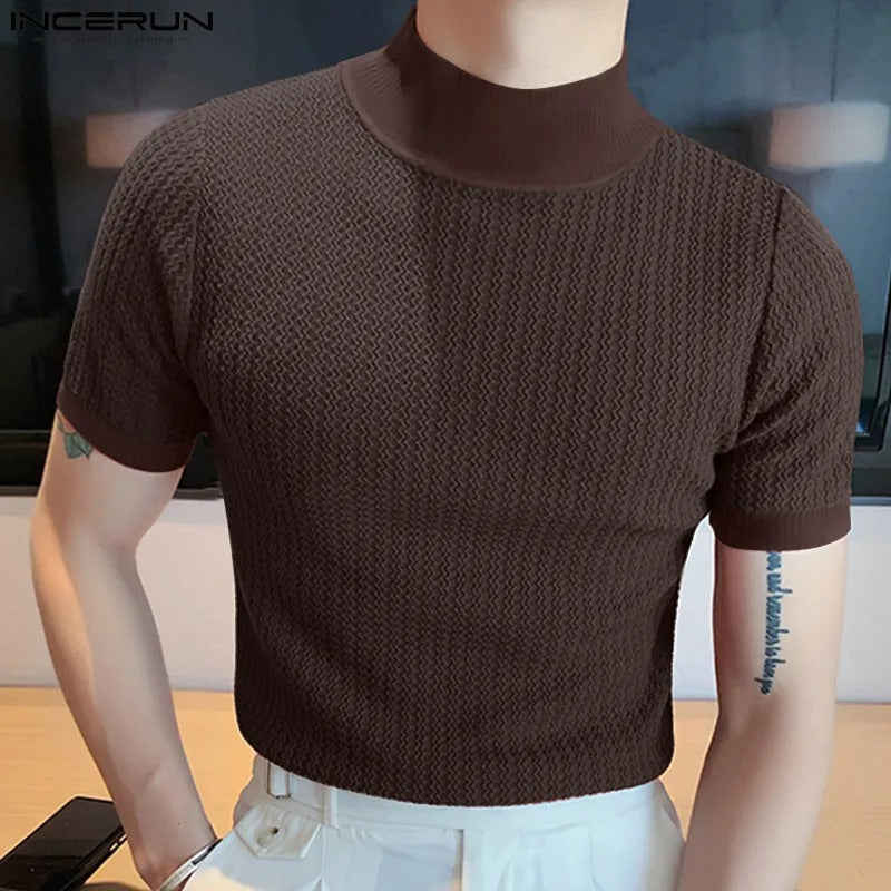 Heren T-shirt met hoge hals en slanke pasvorm