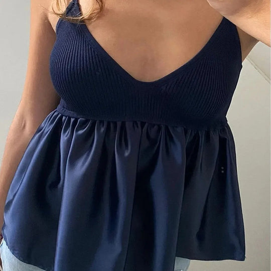 Geplooide kielblouse voor dames met V-hals